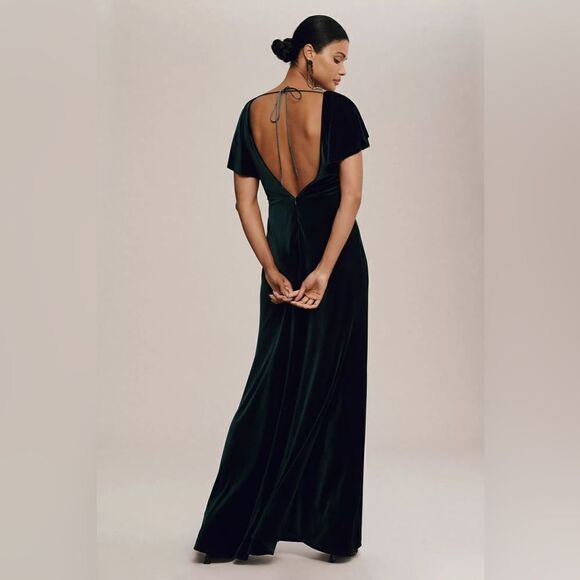 BHLDN x Jenny Yoo Ellis Flutter-Sleeve Open-Back Stretch Velvet Gown/ size 6 - Picture 1 of 10